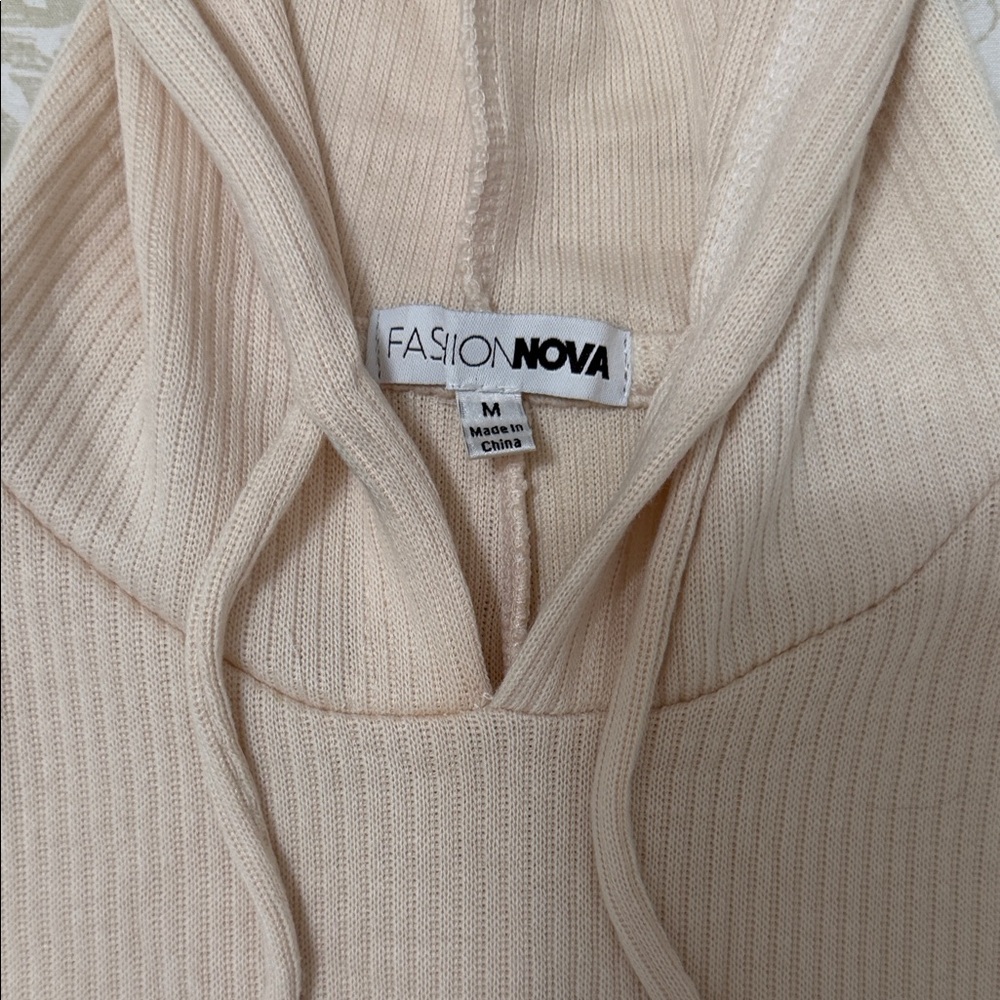 Fashion Nova Beige Ribbed Hoodie Mini Dress - Picture 4 of 6
